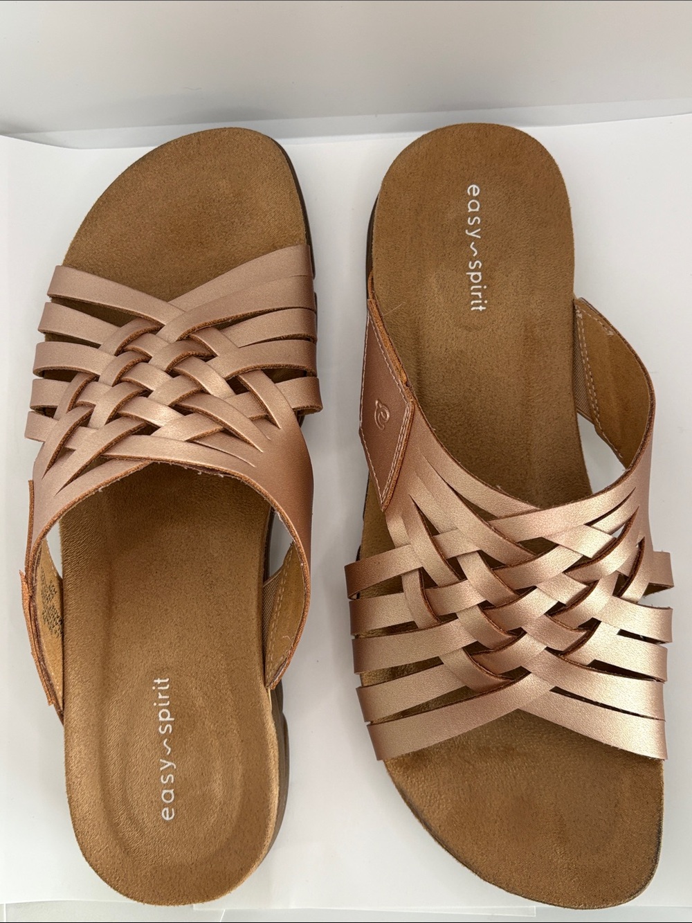 Easy Spirit Women's meadow Metallic Rose Gold Woven Slide Sandals leather size 9
